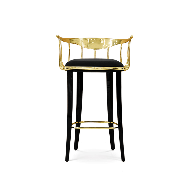 كرسي بار نحاسي بأرجل معدنية منجدة فاخرة وحديثة