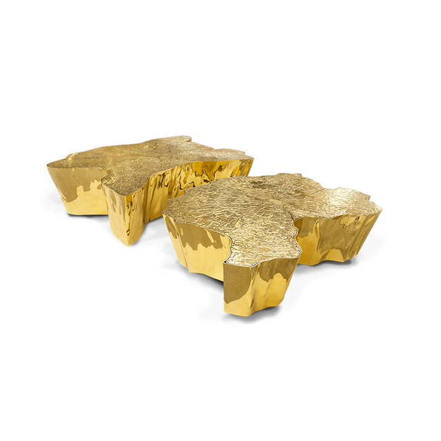 طاولة قهوة معدنية بتصميم جذع شجرة من الفولاذ المقاوم للصدأ باللون الذهبي الشهير