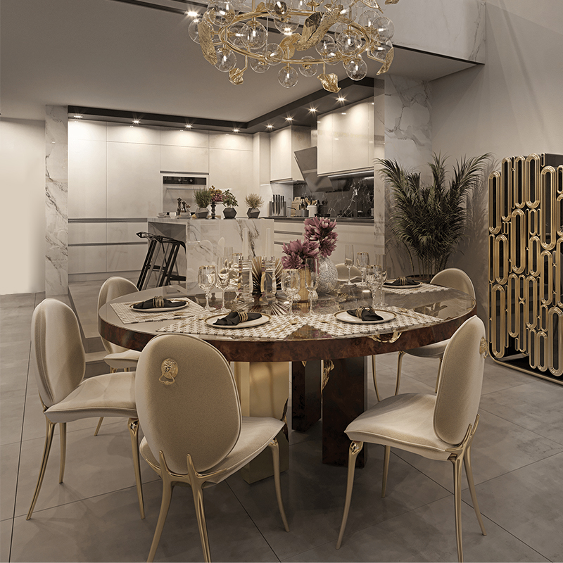 كرسي طعام مخملي نحاسي فاخر بتصميم إيطالي خفيف