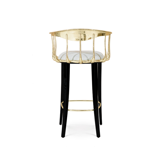 كرسي بار نحاسي بأرجل معدنية منجدة فاخرة وحديثة