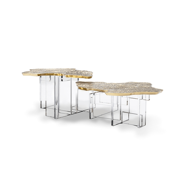 قاعدة أكريليك طاولة القهوة المعاصرة صب النحاس أعلى طاولة مركز مونيه