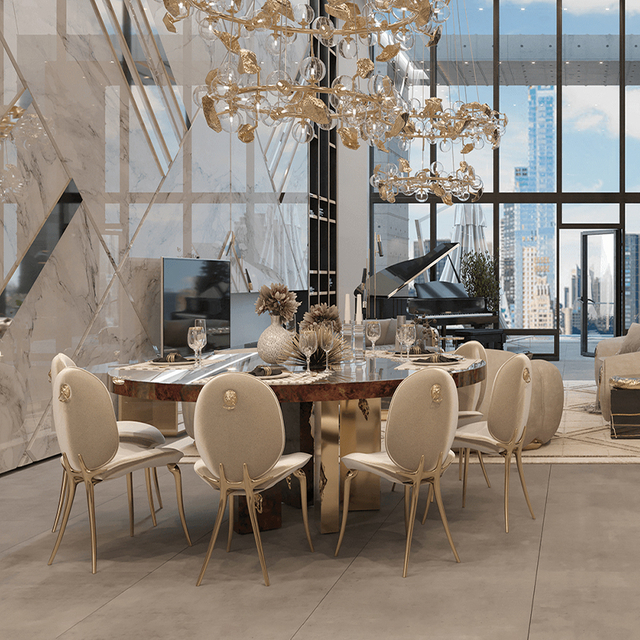 كرسي طعام مخملي نحاسي فاخر مصمم للحفلات