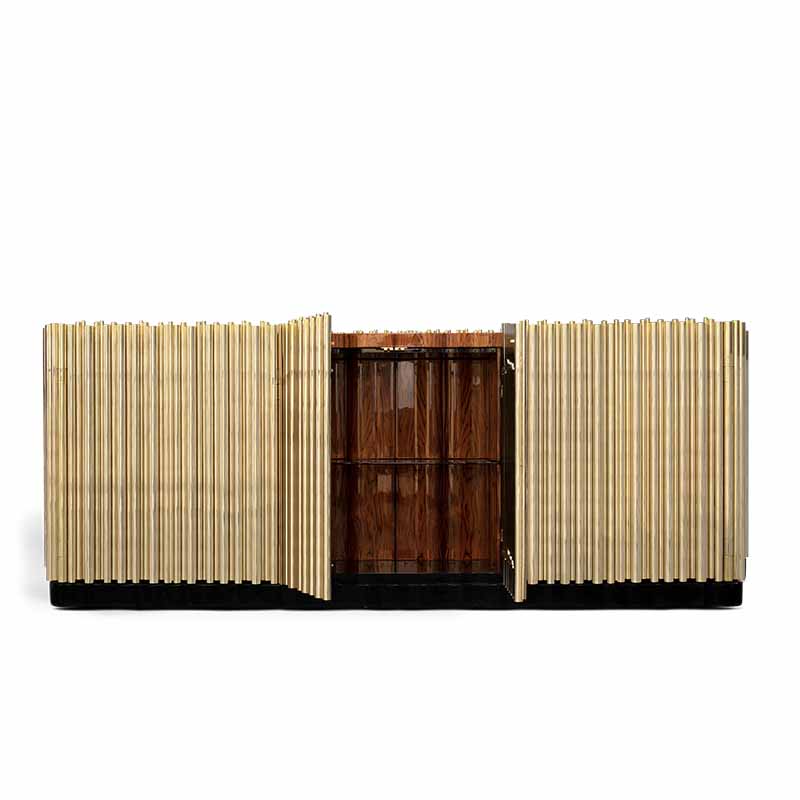 خزانة الردهة العلوية من الزجاج المقسى المصنوعة من النحاس