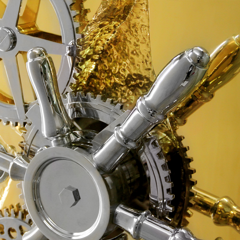 خزانة تخزين بقاعدة خشبية معدنية ذهبية حديثة