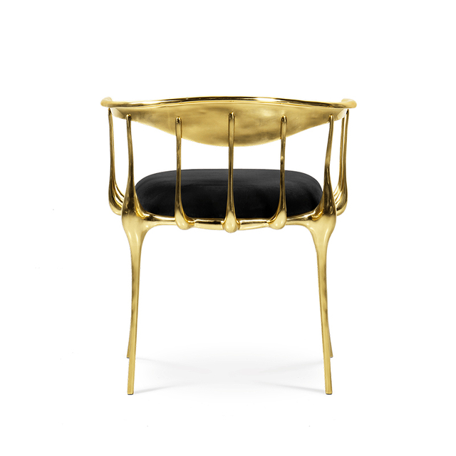 كرسي طعام نحاسي بأرجل معدنية منجدة فاخرة وحديثة