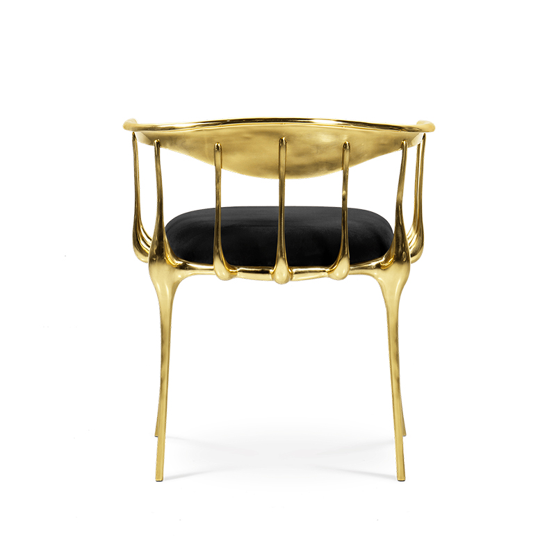 كرسي طعام نحاسي بأرجل معدنية منجدة فاخرة وحديثة