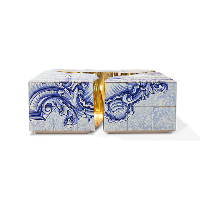 طاولة قهوة مستطيلة بإطار من الفولاذ المقاوم للصدأ مطلية يدويًا باللون الذهبي